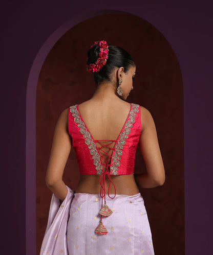Hot_Pink_Raw_Silk_Blouse_With_Hand_Embroidered_Zardozi_Detailing_WeaverStory_03