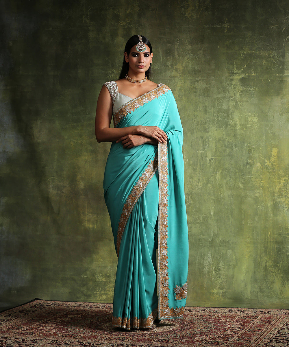 Turquoise_Handloom_Crepe_Saree_With_Kashmiri_Tilla_Embroidery_WeaverStory_02