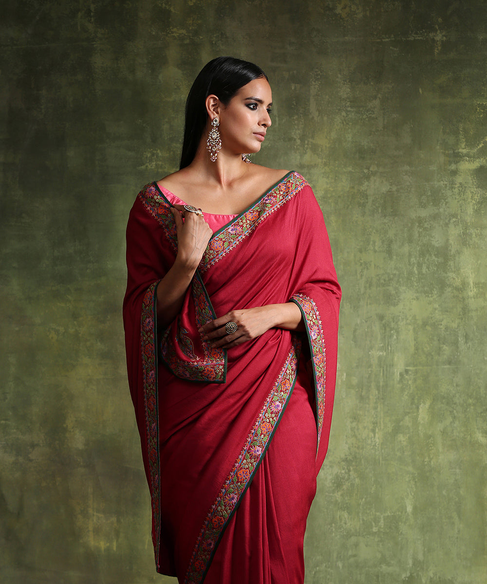 Maroon_Handloom_Moonga_Silk_Saree_With_Embroidered_Border_WeaverStory_01