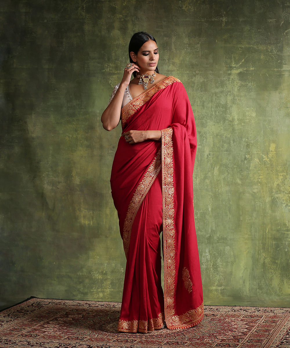 Maroon_Moonga_Handloom_Silk_Saree_With_Kashmiri_Tilla_Embroidery_WeaverStory_02