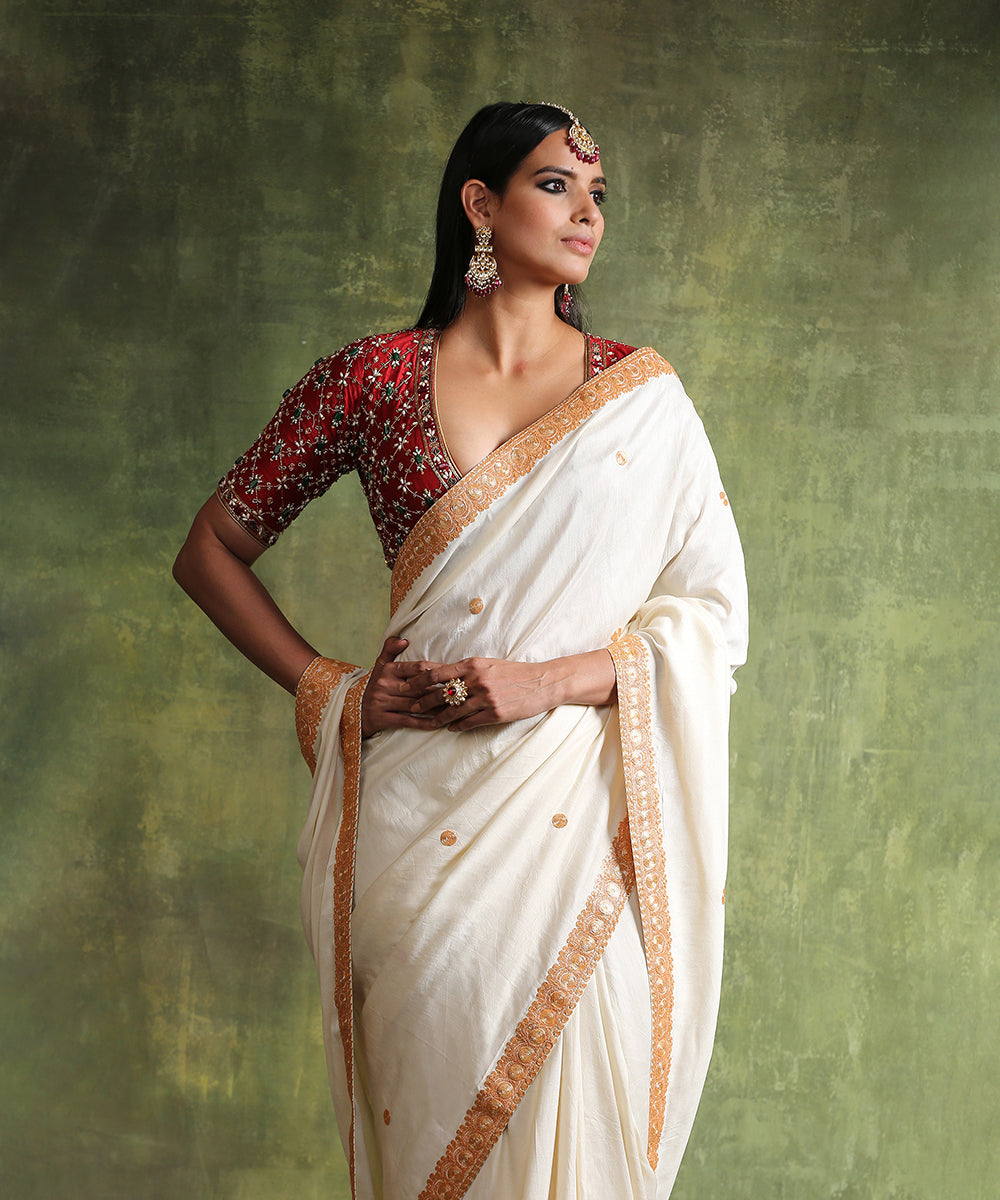 Handloom_Cream_Moonga_Silk_Saree_Kashmiri_Tilla_Embroidery_WeaverStory_01