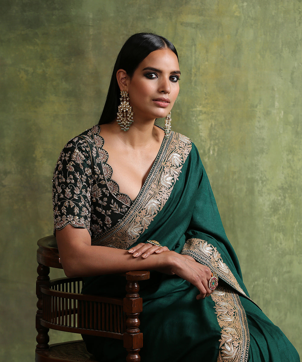 Green_Handloom_Moonga_Silk_Saree_With_Kashmiri_Tilla_Hand_Embroidery_WeaverStory_01