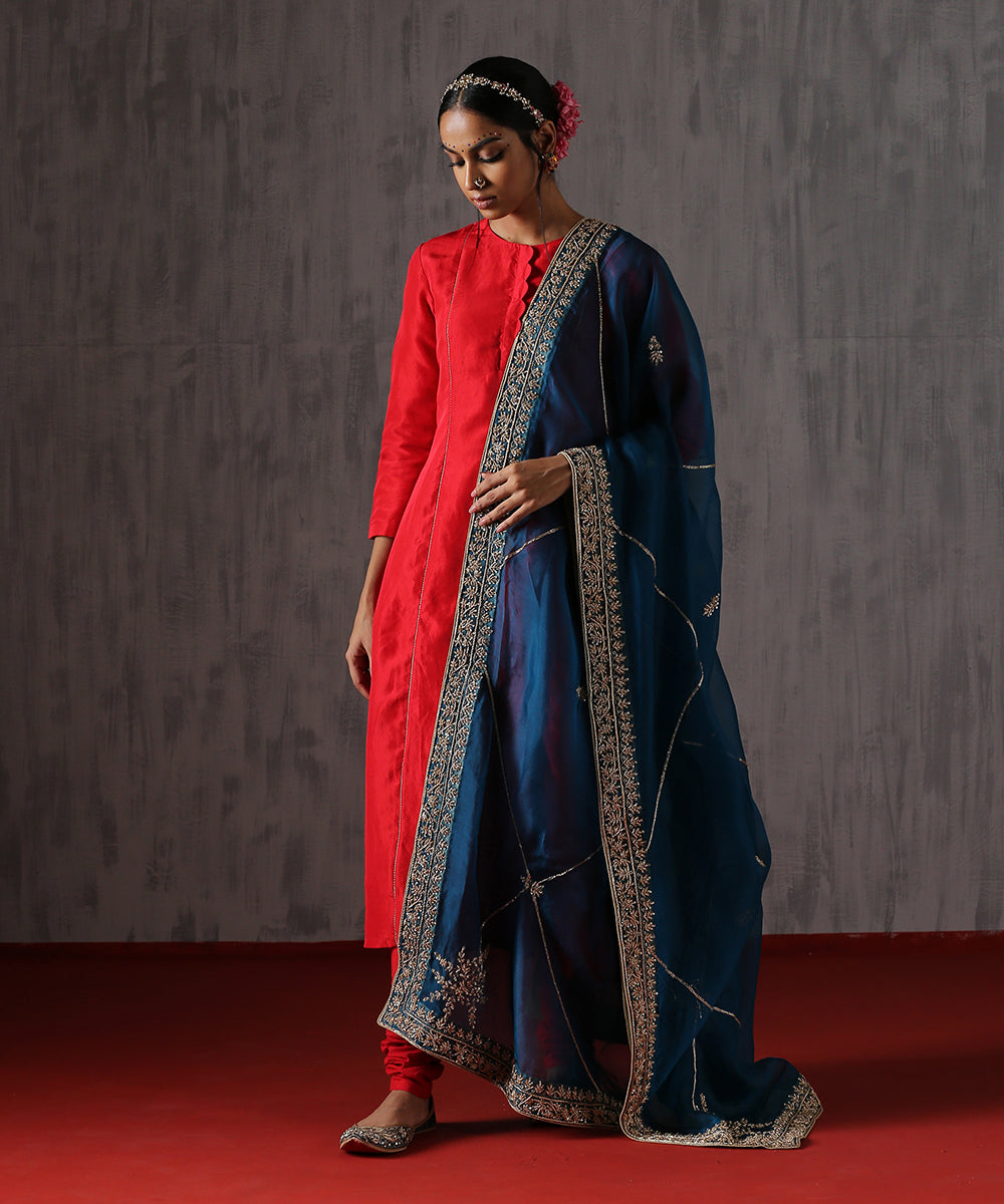 Hand_Embroidered_Peacock_Blue_Organza_Dupatta_With_Barfi_Design_WeaverStory_01