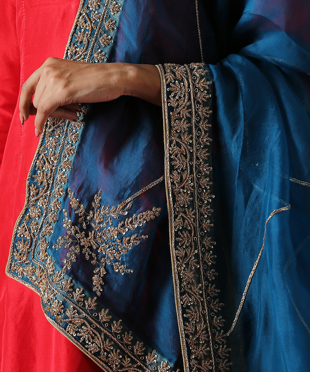 Hand_Embroidered_Peacock_Blue_Organza_Dupatta_With_Barfi_Design_WeaverStory_03