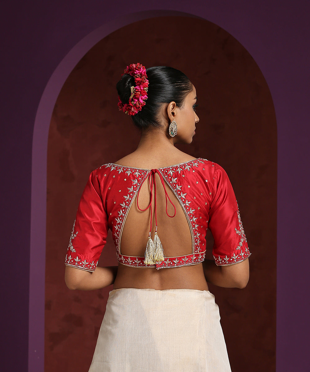 Red_Rounded_Cut_Pure_Silk_Blouse_With_Hand_Embroidered_Zardozi_Detailing_WeaverStory_03
