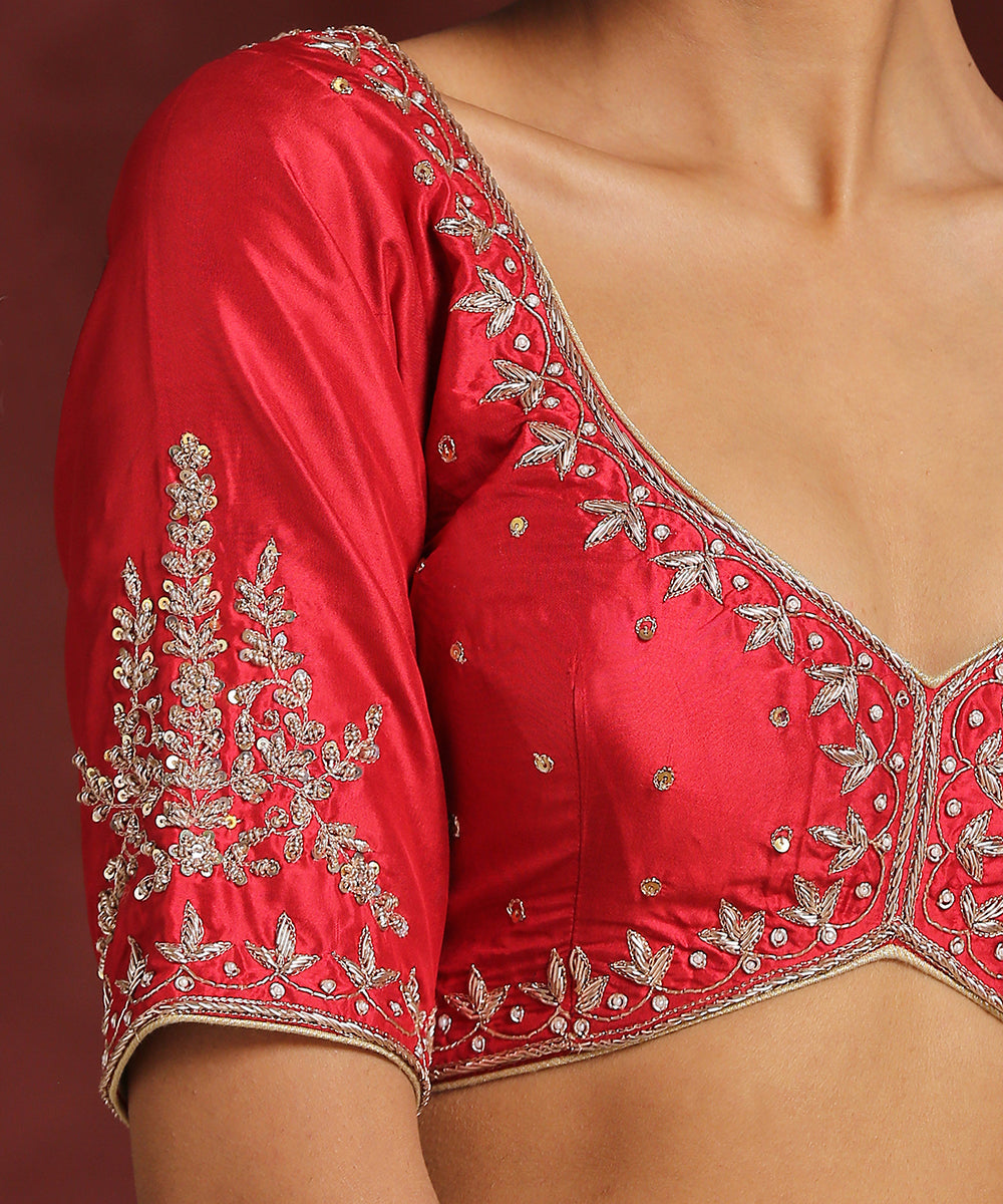 Red_Rounded_Cut_Pure_Silk_Blouse_With_Hand_Embroidered_Zardozi_Detailing_WeaverStory_04