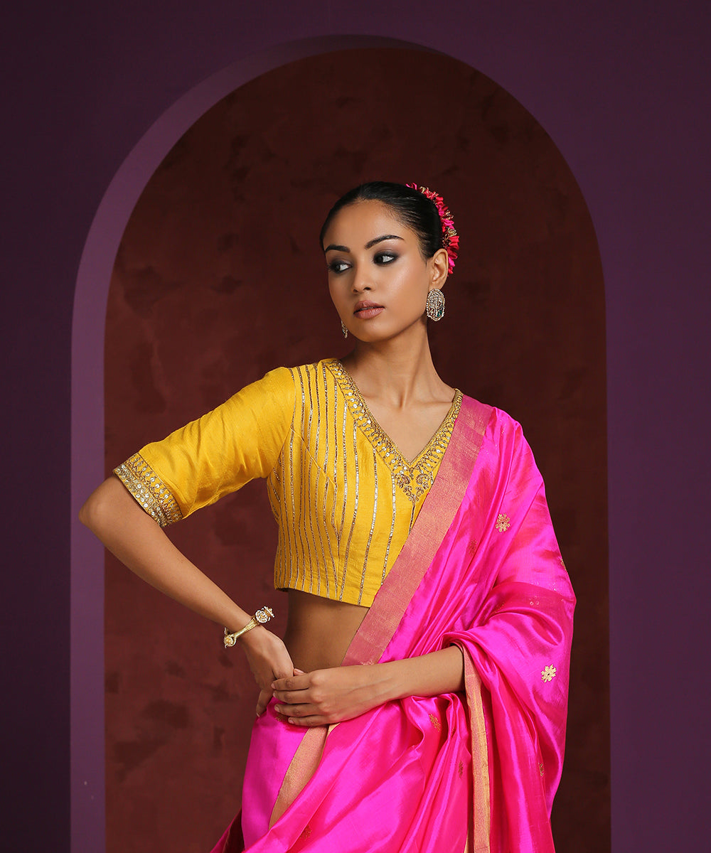 Handcrafted_Yellow_Moonga_Silk_Blouse_With_Gota_Patti_WeaverStory_02