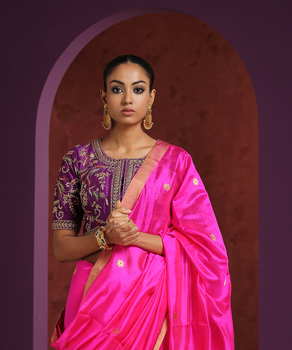 Purple_Handcrafted_Raw_Silk_Zardozi_Blouse_With_Multi_Colour_Meena_WeaverStory_02