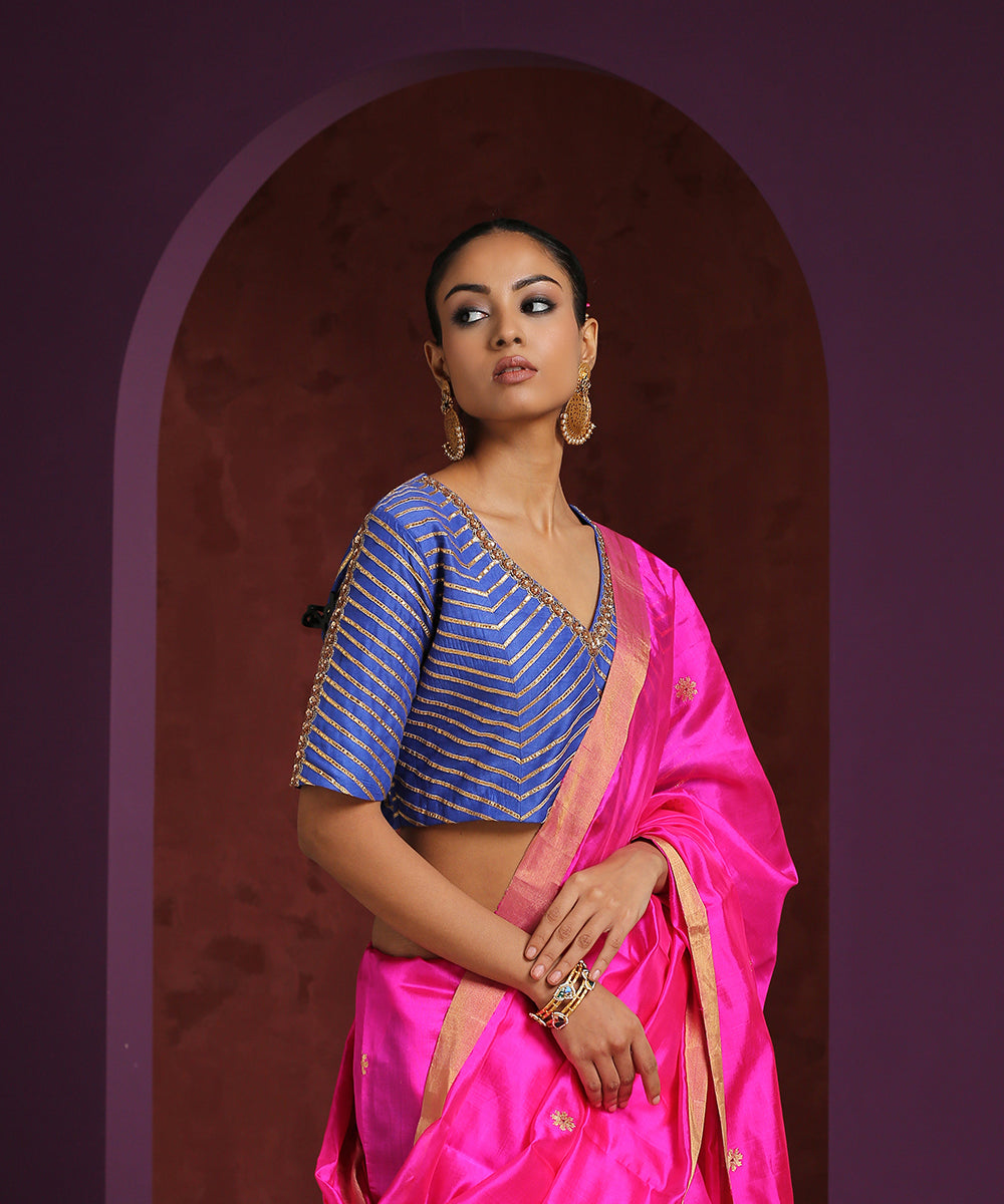 Handcrafted_Blue_Moonga_Silk_Blouse_With_Gota_Patti_And_Zardozi_Work_WeaverStory_02