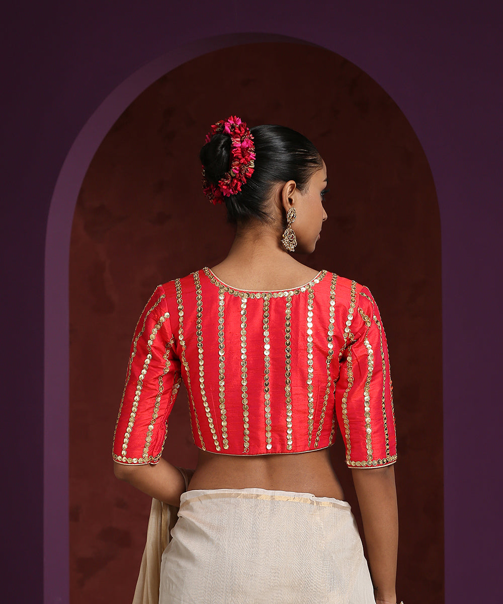 Red_Raw_Silk_Stripe_Embroidery_Blouse_WeaverStory_03