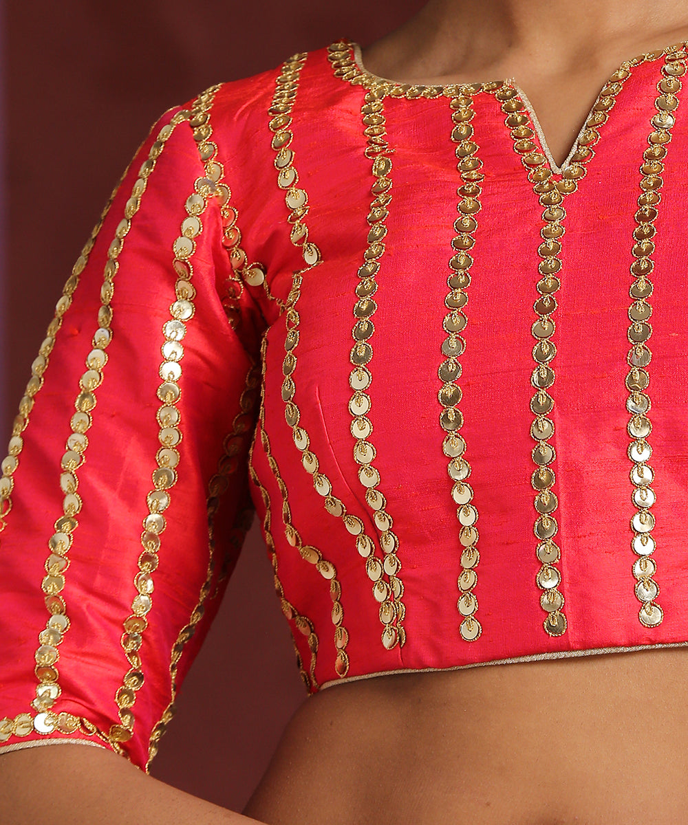 Red_Raw_Silk_Stripe_Embroidery_Blouse_WeaverStory_04