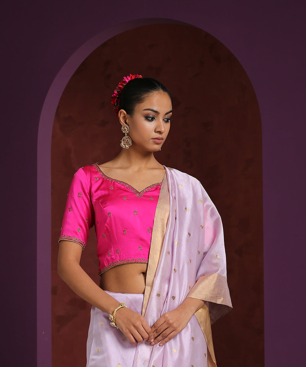 Handcrafted_Hot_Pink_Pure_Silk_Blouse_With_Zardozi_Work_WeaverStory_02