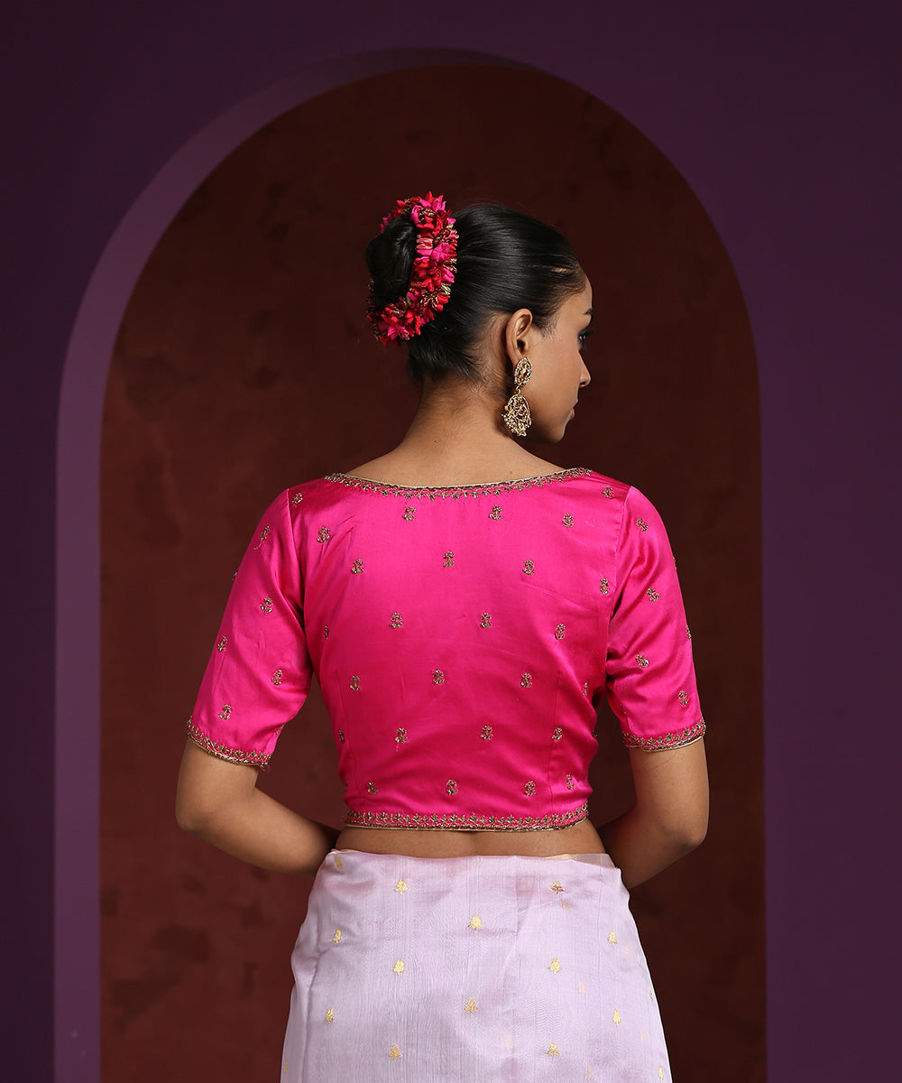 Handcrafted_Hot_Pink_Pure_Silk_Blouse_With_Zardozi_Work_WeaverStory_03