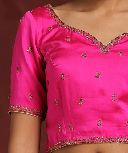 Handcrafted_Hot_Pink_Pure_Silk_Blouse_With_Zardozi_Work_WeaverStory_04