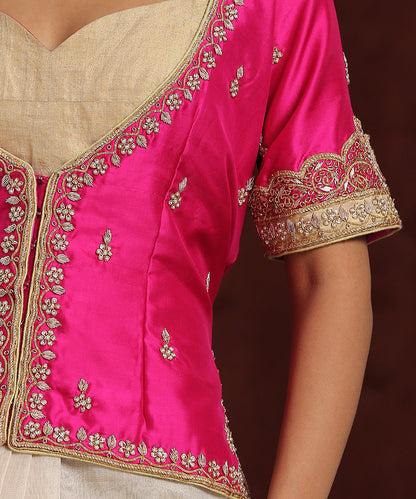 Hot_Pink_Handcrafted_Satin_Jacket_With_Mughal_Border_WeaverStory_04