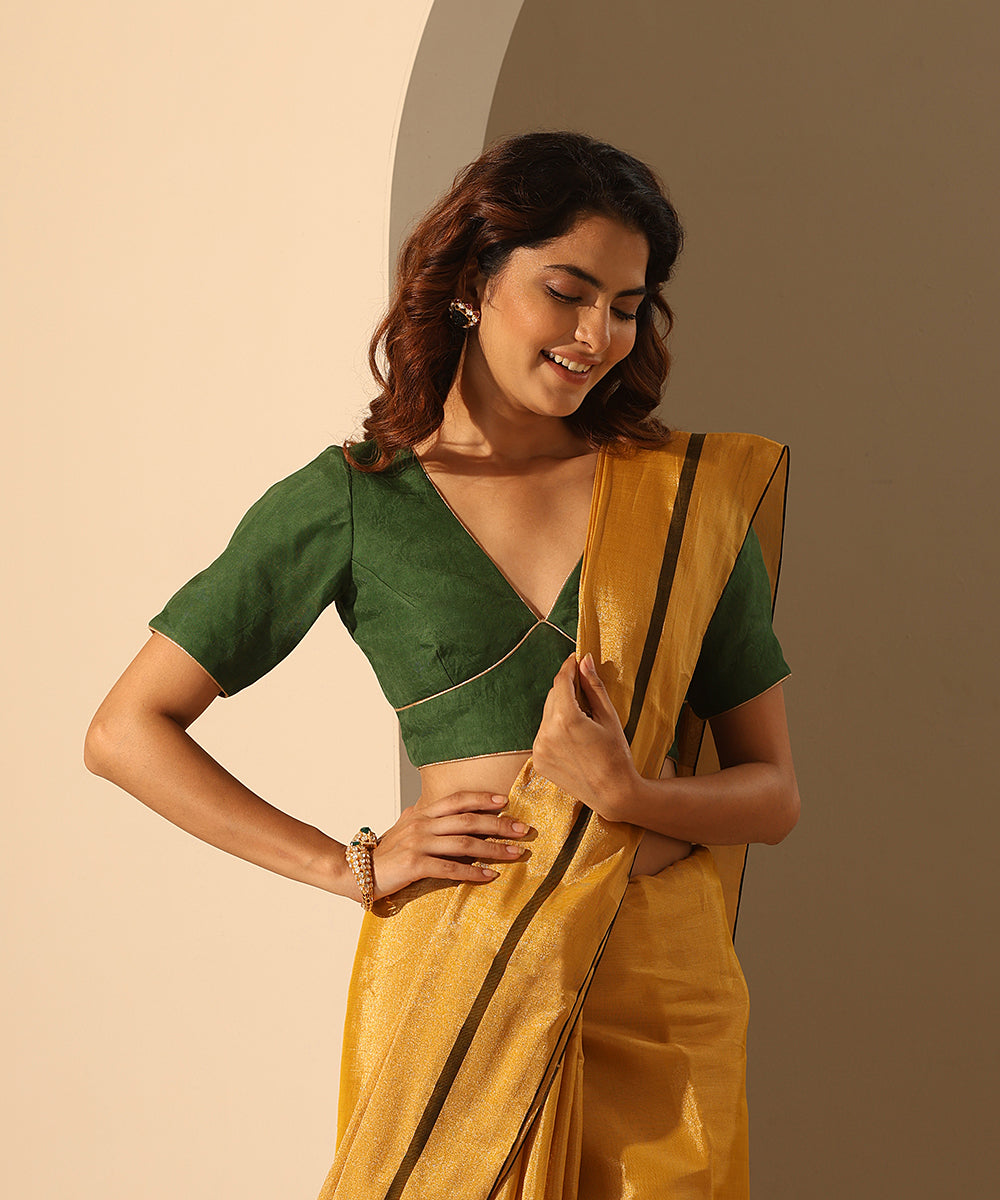 Bottle_Green_Organza_Blouse_With_Choli_Cut_WeaverStory_01