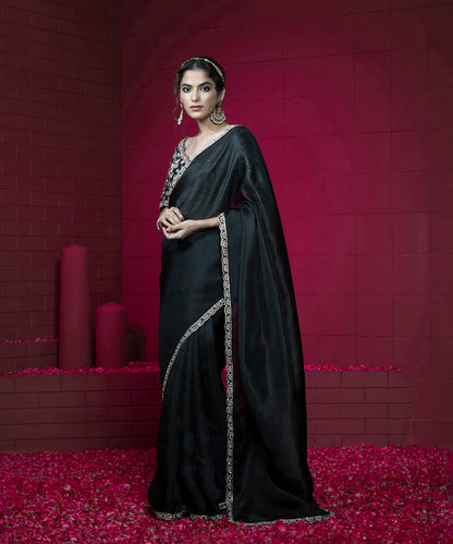 Handloom_Black_Organza_Embroidered_Saree_With_Raw_Silk_Blouse_WeaverStory_01