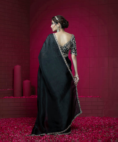 Handloom_Black_Organza_Embroidered_Saree_With_Raw_Silk_Blouse_WeaverStory_03