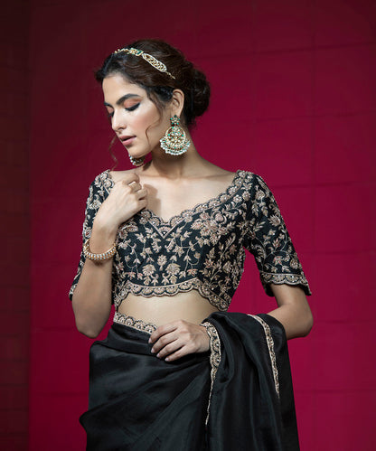 Handloom_Black_Organza_Embroidered_Saree_With_Raw_Silk_Blouse_WeaverStory_04