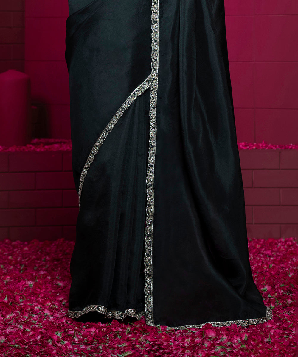 Handloom_Black_Organza_Embroidered_Saree_With_Raw_Silk_Blouse_WeaverStory_05