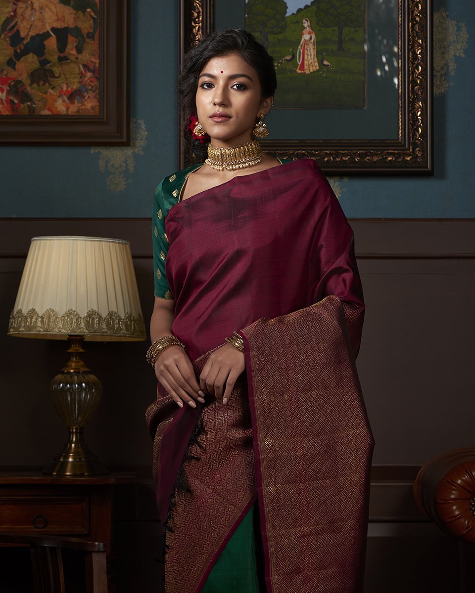 Maroon_Handloom_Kanjivaram_Silk_Saree_With_All_Over_Zari_Brocade_WeaverStory_01