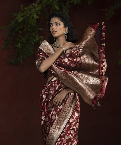 Maroon_Handloom_Katan_Silk_Cutwork_Banarasi_Saree_with_Jangla_Design_WeaverStory_01