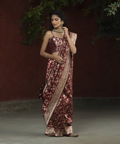 Maroon_Handloom_Katan_Silk_Cutwork_Banarasi_Saree_with_Jangla_Design_WeaverStory_02