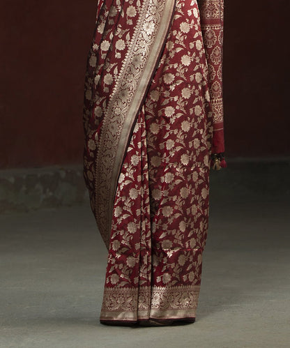 Maroon_Handloom_Katan_Silk_Cutwork_Banarasi_Saree_with_Jangla_Design_WeaverStory_04