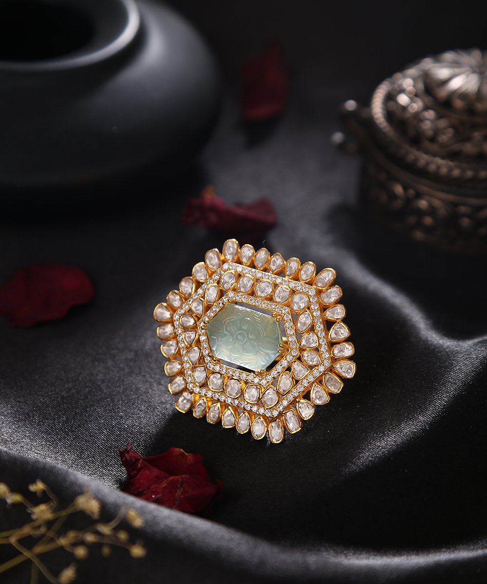 Mehraj_Ring_with_Moissanite_Polki_Crafted_in_Pure_Silver_WeaverStory_01