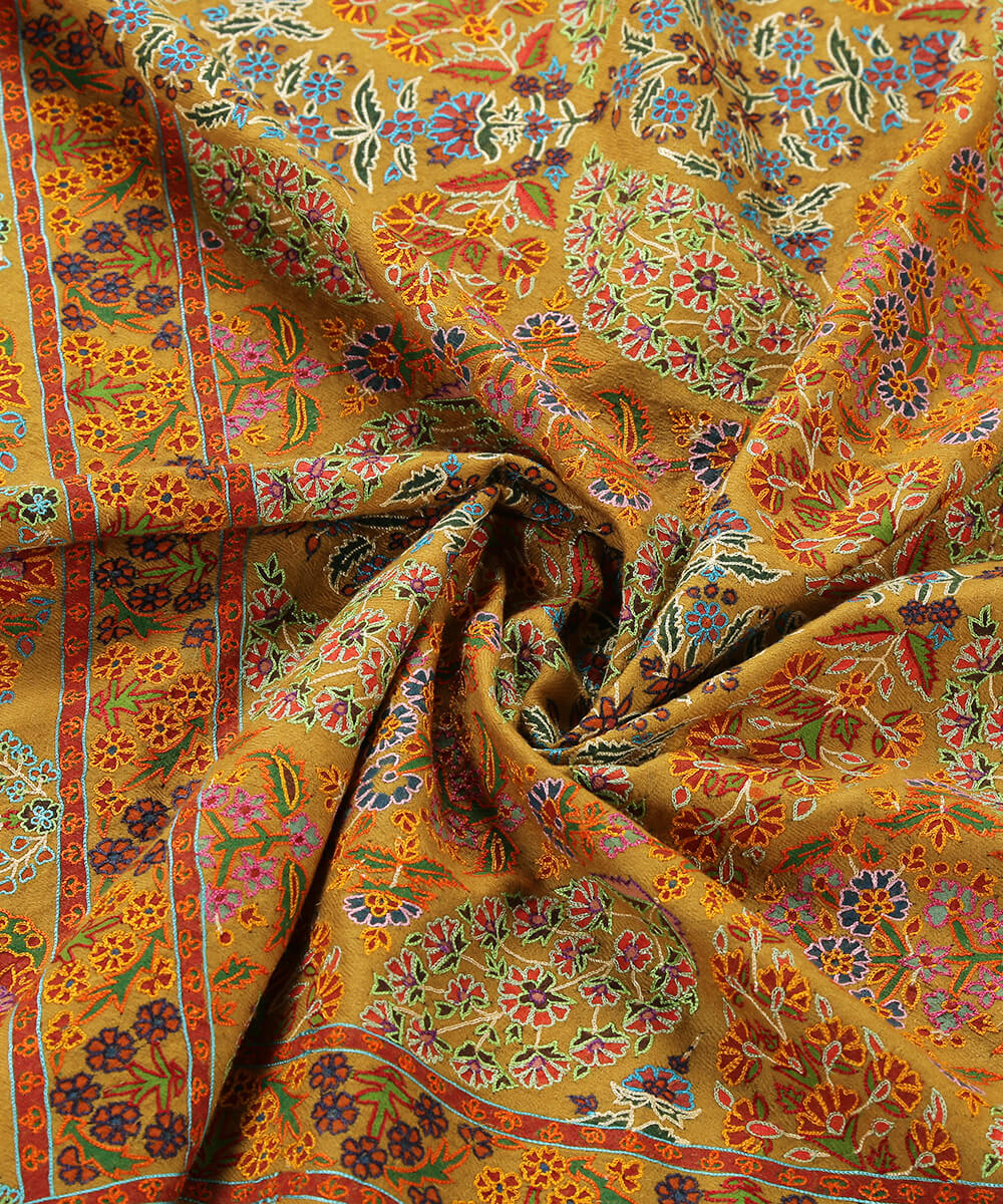 Mustard_Color_Shawl_with_Intricate_Floral_Design_and_Mughal_Motifs_on_Pallu_WeaverStory_05