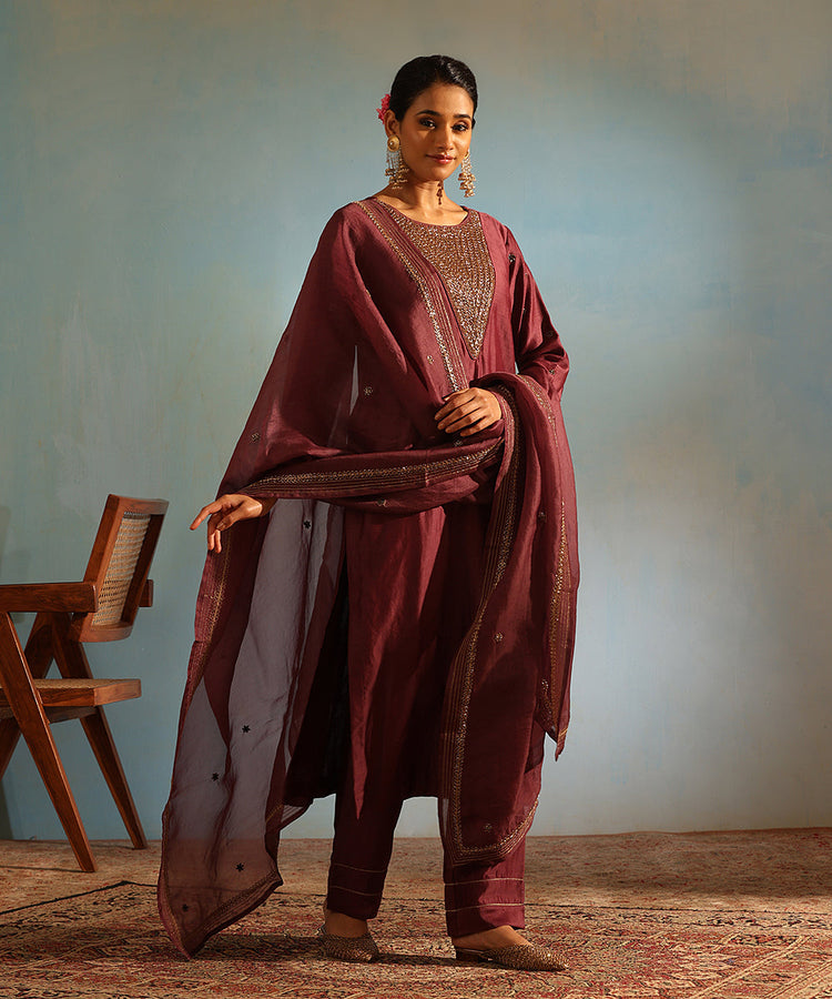 Wine Chanderi Pant Suit main image 0