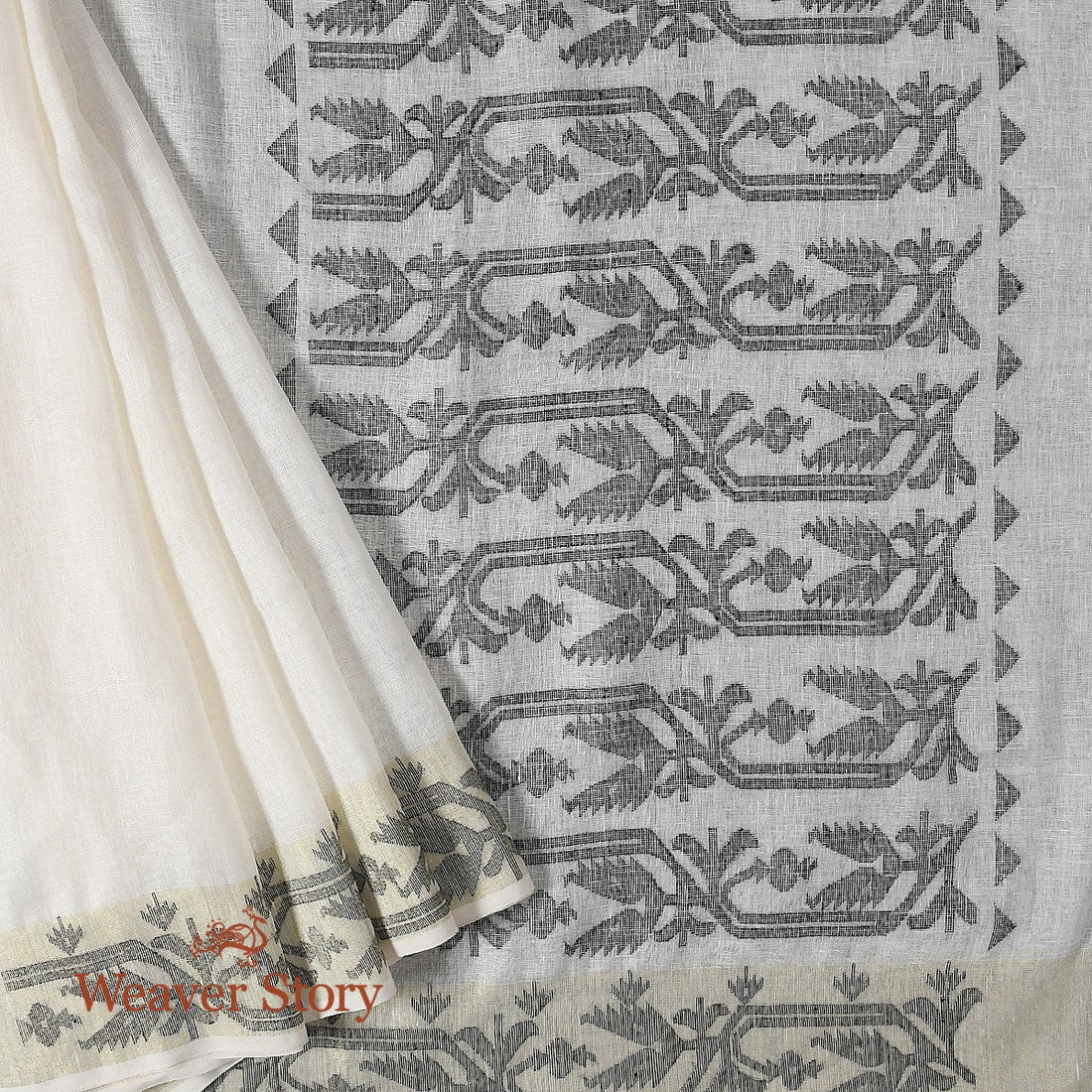 Hand_Woven_Linen_Jamdani_Saree_in_OffWhite_and_Black_WeaverStory_01