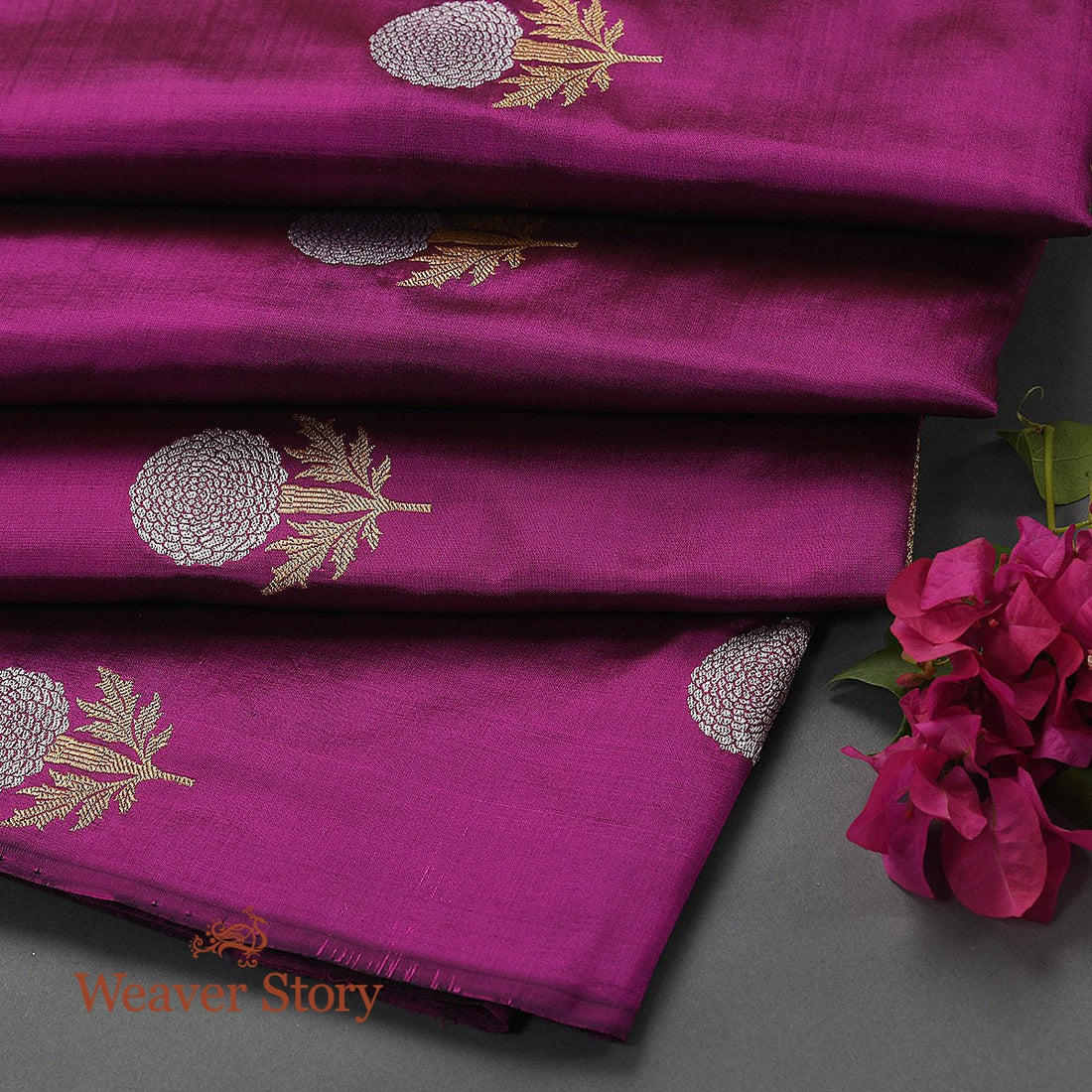 Handloom_Wine_Katan_Silk_Fabric_with_Kadhwa_Booti_in_gold_and_silver_zari_WeaverStory_01