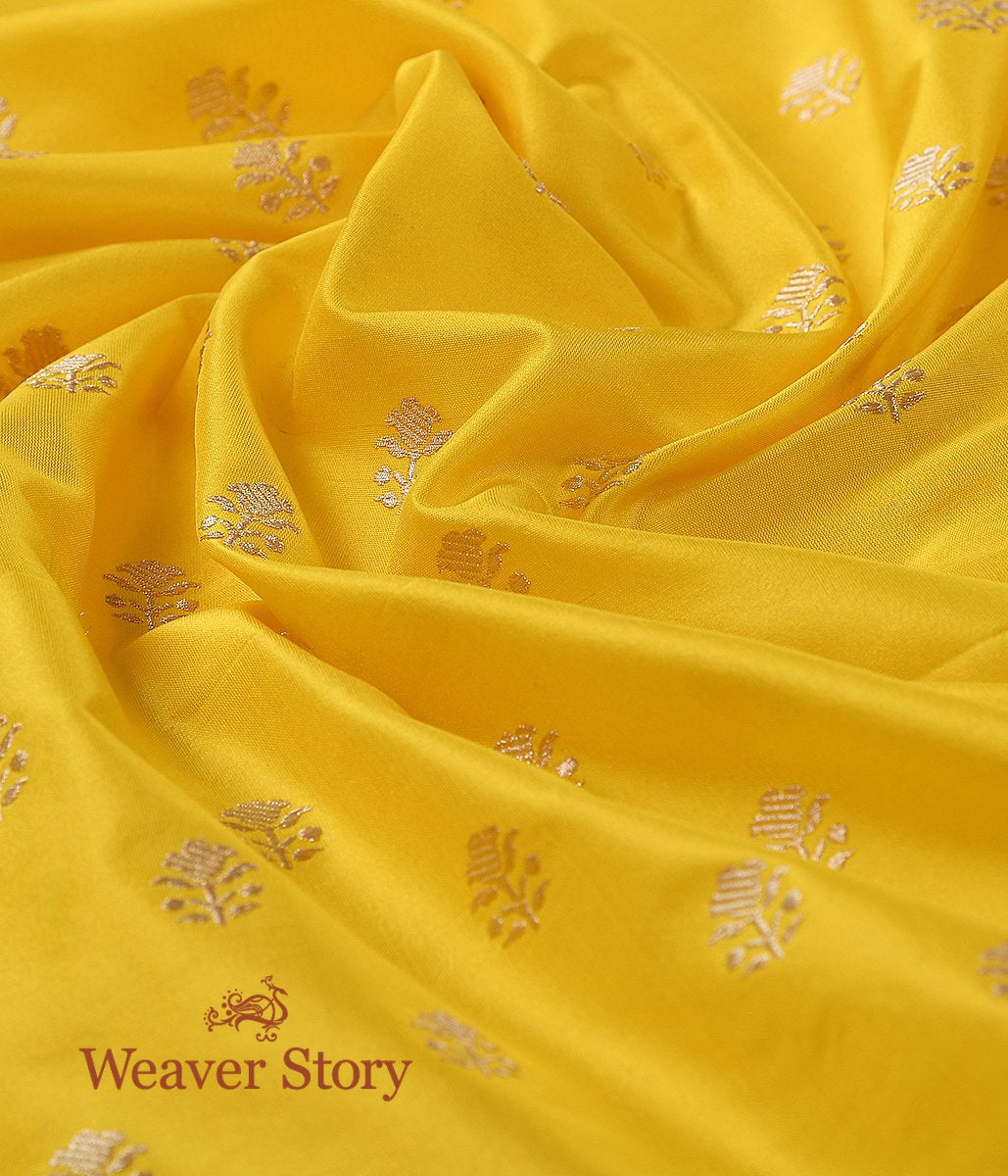 Handloom_Yellow_Leaf_Booti_Fabric_in_Katan_Silk_WeaverStory_05