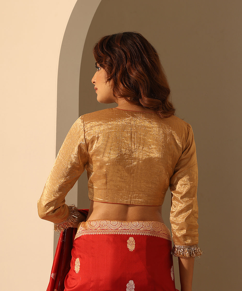 Golden_Tissue_Silk_Blouse_With_Kiran_Lace_Sleeves_WeaverStory_03