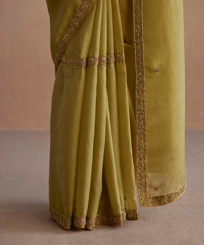 Handloom_Charteuse_Green_Organza_Saree_With_Embroidered_Zardozi_Floral_Border_WeaverStory_04