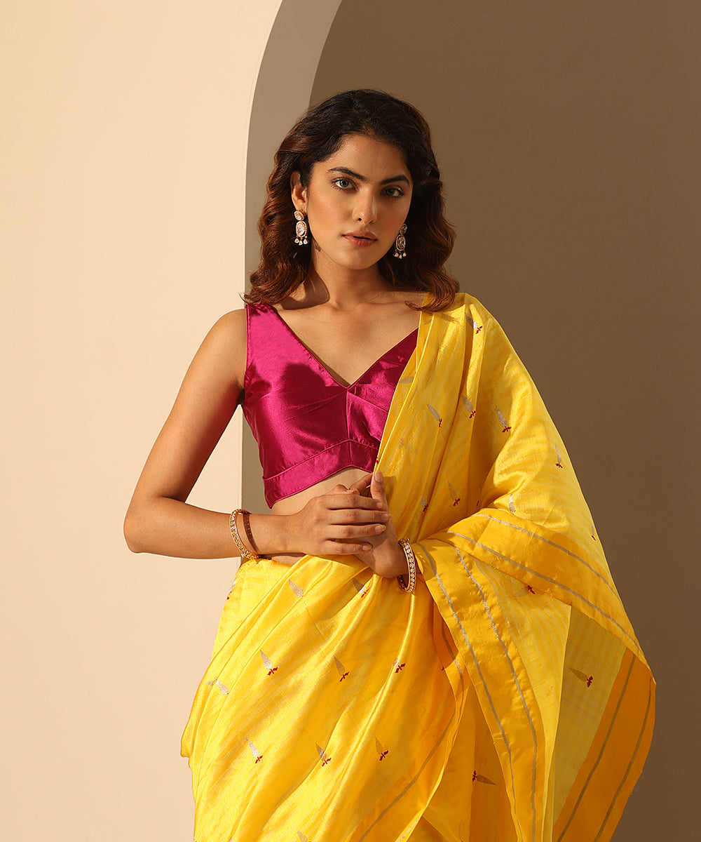 Magenta_Satin_Silk_Blouse_With_Pleating_Details_WeaverStory_01