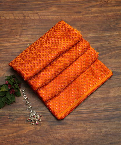 Orange Handloom Pure Katan Silk  Tanchoi Banarasi Fabric with Zari Booti