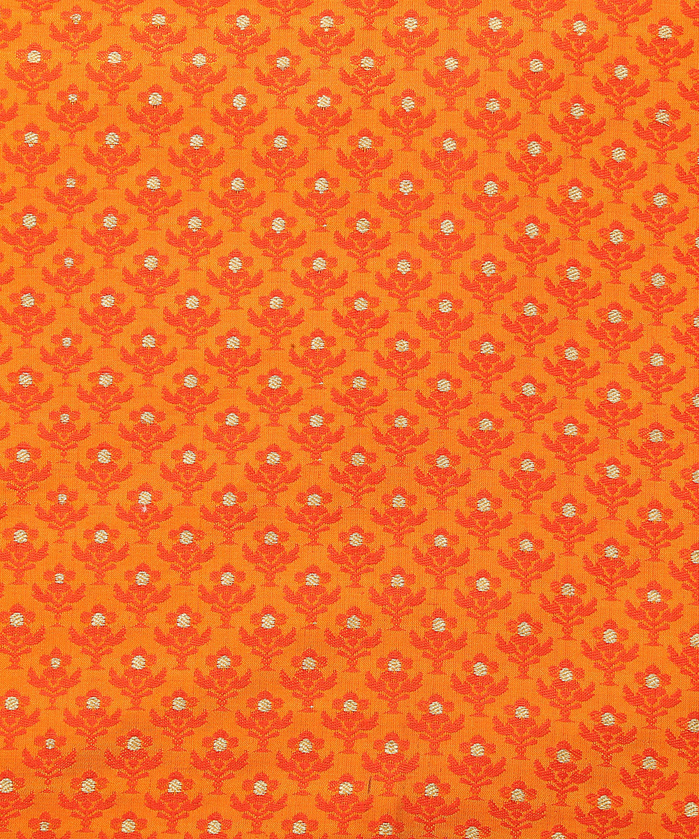 Orange Handloom Pure Katan Silk  Tanchoi Banarasi Fabric with Zari Booti
