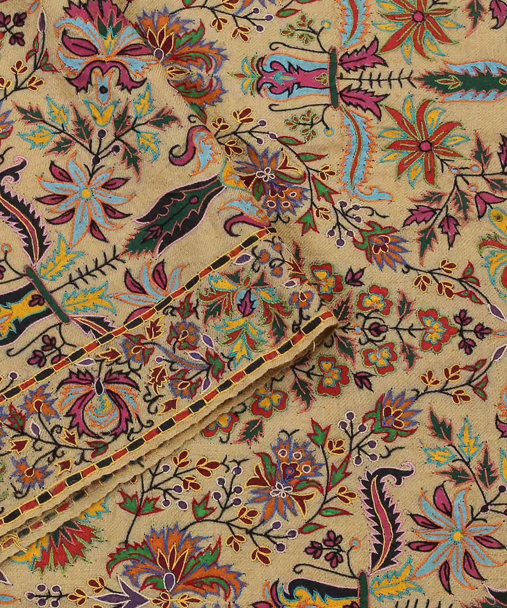 Beige_Pure_Pashmina_Shawl_With_Kalamkari_And_Aari_Embroidery_WeaverStory_04