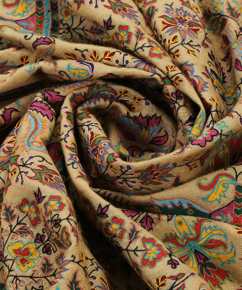 Beige_Pure_Pashmina_Shawl_With_Kalamkari_And_Aari_Embroidery_WeaverStory_05