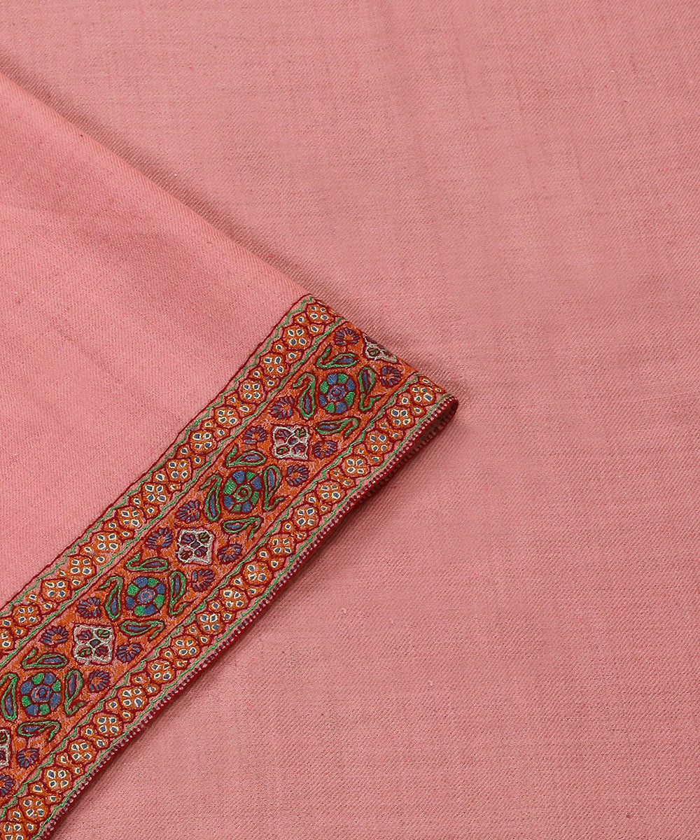 Light Pink Handwoven Pure Pashmina Shawl With Sozni Kari And Kalamkari