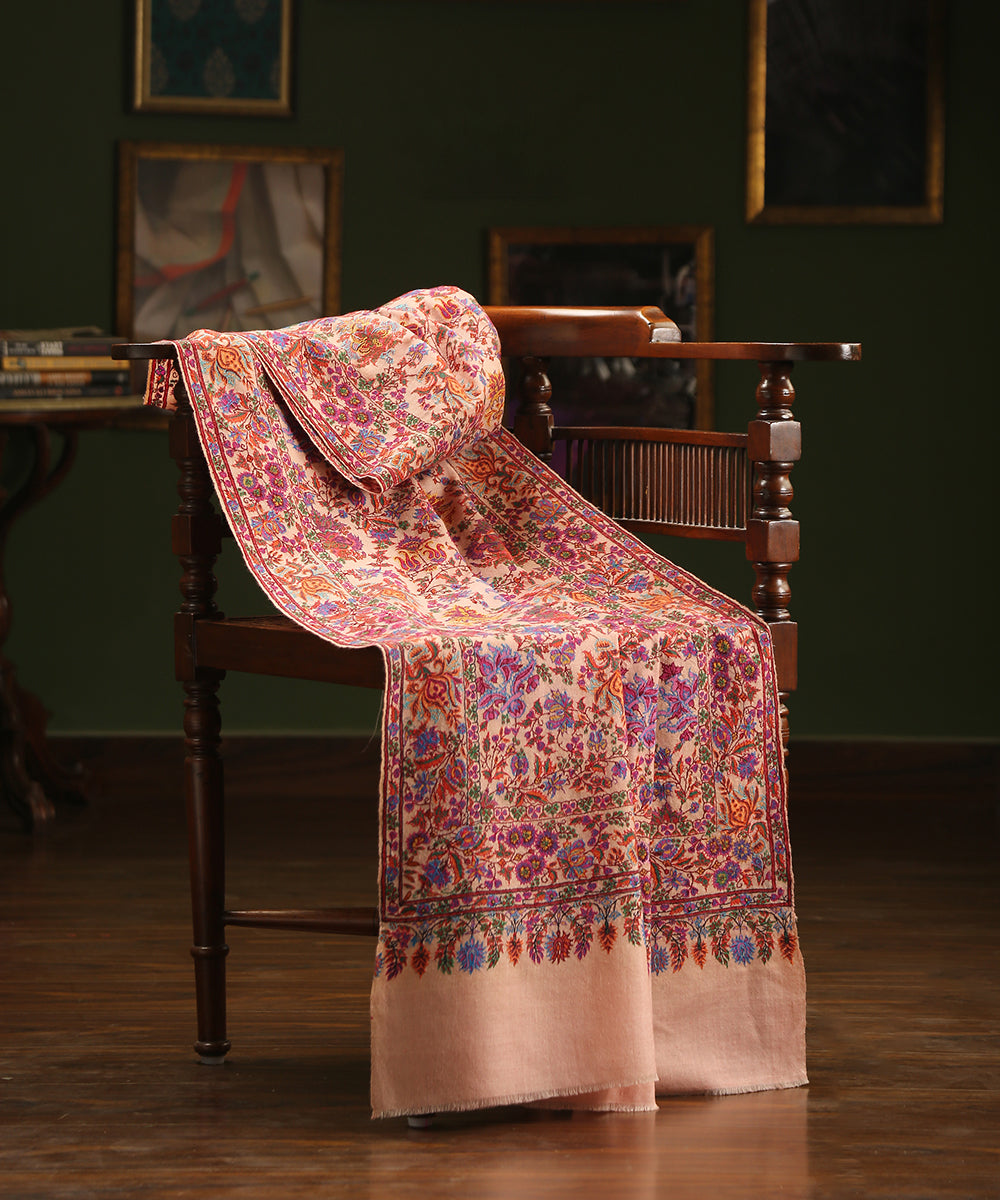 Light Pink Handwoven Pure Pashmina Shawl With Sozni Kari And Kalamkari –  WeaverStory
