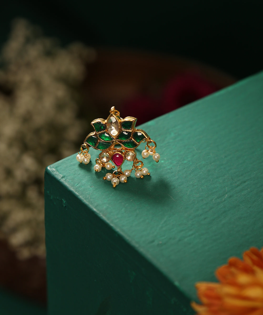 Irha_Handcrafted_Ring_With_Ruby,_Emerald_And_Pearls_WeaverStory_01