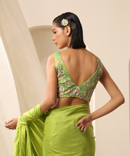 Lime_Green_V-Neck_Sleeveless_Net_Blouse_With_Beaded_Embroidery_WeaverStory_03