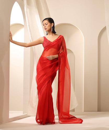 Red_Pure_Organza_Saree_With_Satin_Edges_WeaverStory_02