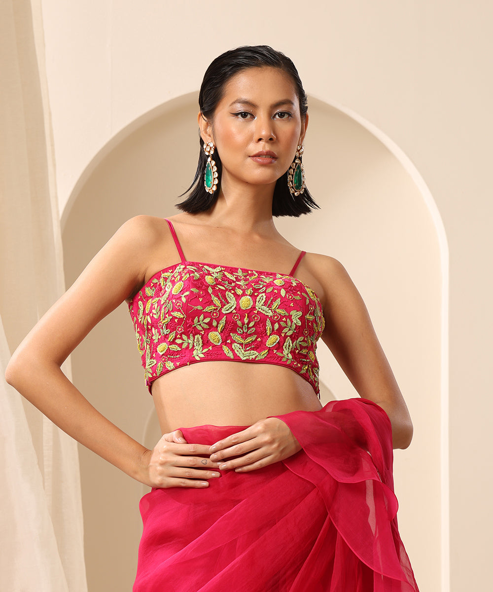 Magenta_Plunging_V-Neck_Sleeveless_Net_Cami_Blouse_With_Beaded_Embroidery_WeaverStory_02