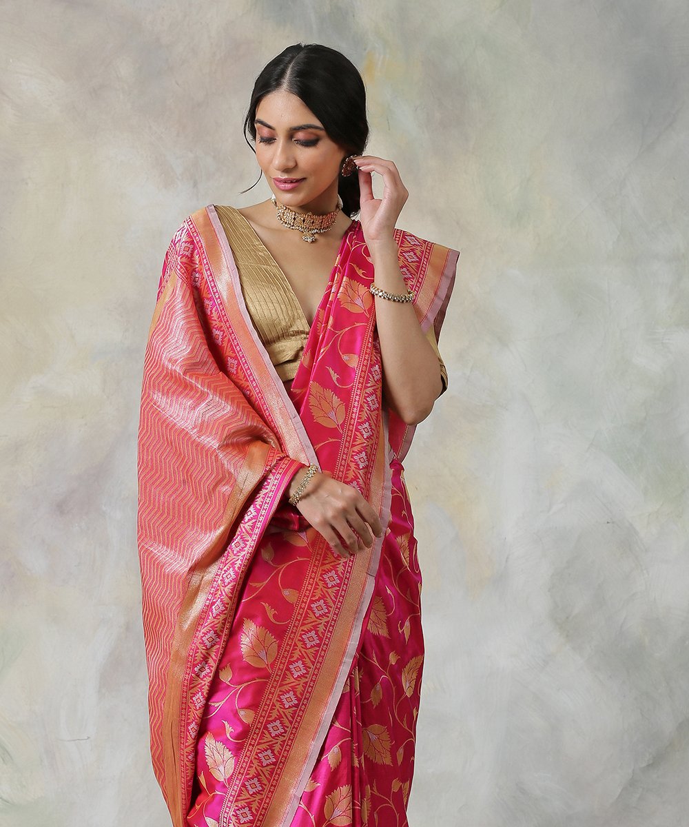 Pink_Pure_Katan_Silk_Handloom_Banarasi_Saree_with_Floral_Jaal_WeaverStory_01