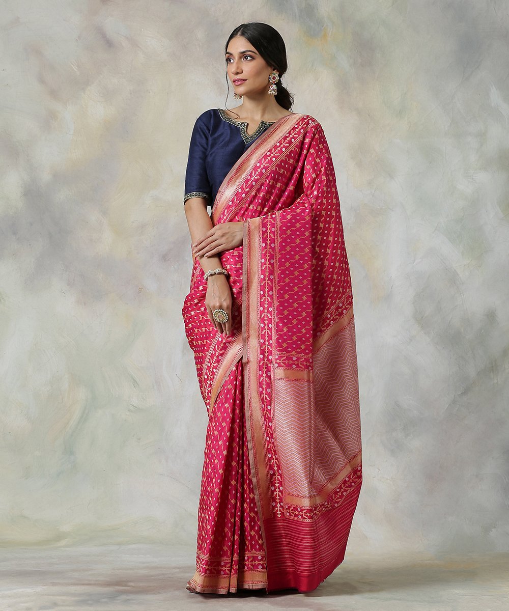 Pink_Handloom_Pure_Katan_Silk_Banarasi_Saree_with_Cutwork_Jamdani_Weaving_WeaverStory_02