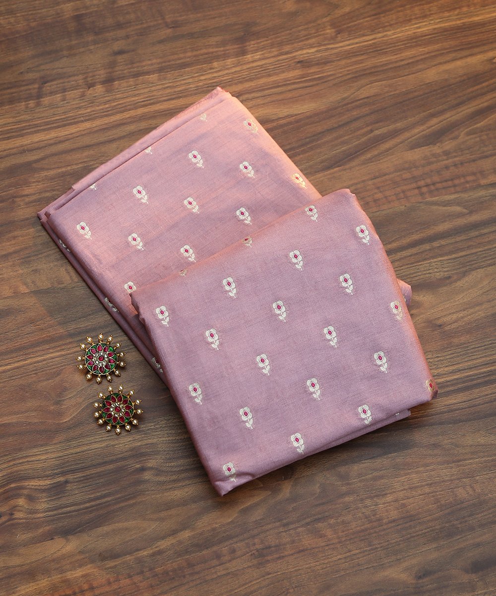 Pink_Handloom_Mulberry_Silk_Banarasi_Fabric_with_Meenakari_Booti_WeaverStory_01